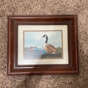Vintage Michaels Canada Goose Wildlife Print Ornate Dark Wood Framed Art 13.5X11